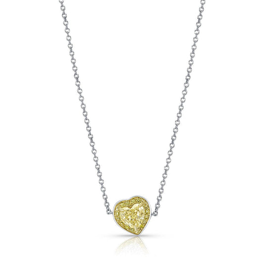 Rivière 18k Yellow Gold Platinum Fancy Yellow Diamond Heart Necklace