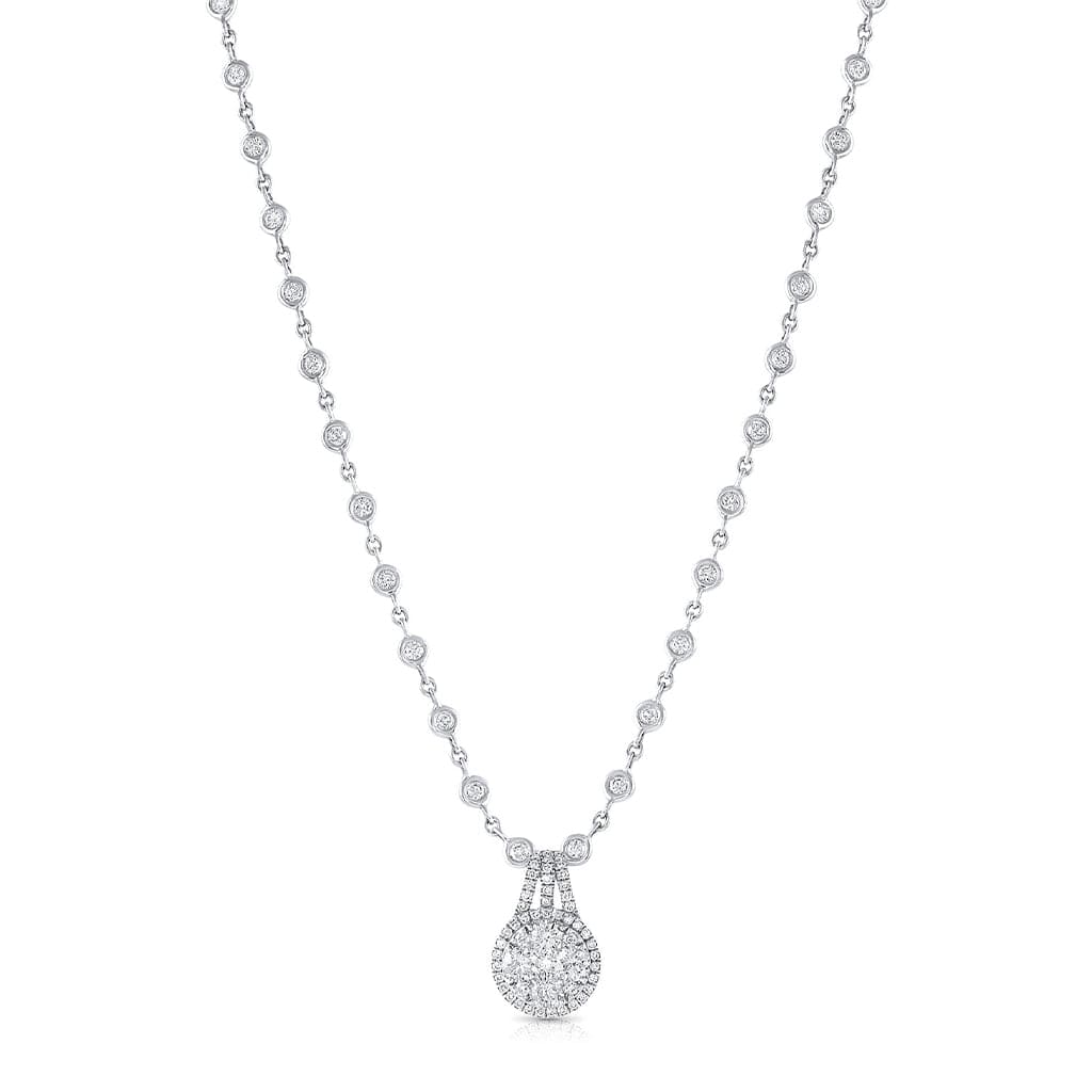 18k White Gold Diamond Station Pendant Necklace