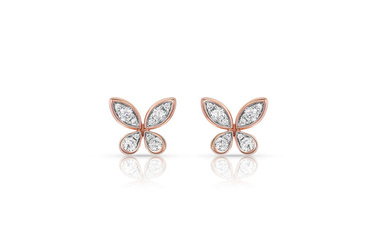 18kt Rose Gold Diamond Butterfly Stud Earrings