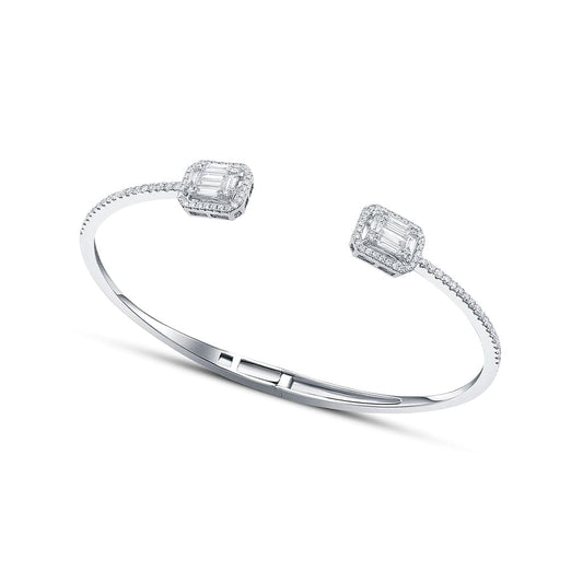 18k White Gold Baguette Diamond Open Bangle