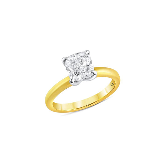 Platinum 18k Yellow Gold 2.10ct Cushion Cut Diamond 4 Prong Ring