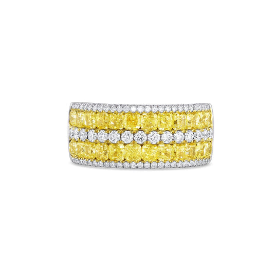 18k White Yellow Gold 2.56ctw Yellow Diamond Double Row Wide Band Ring