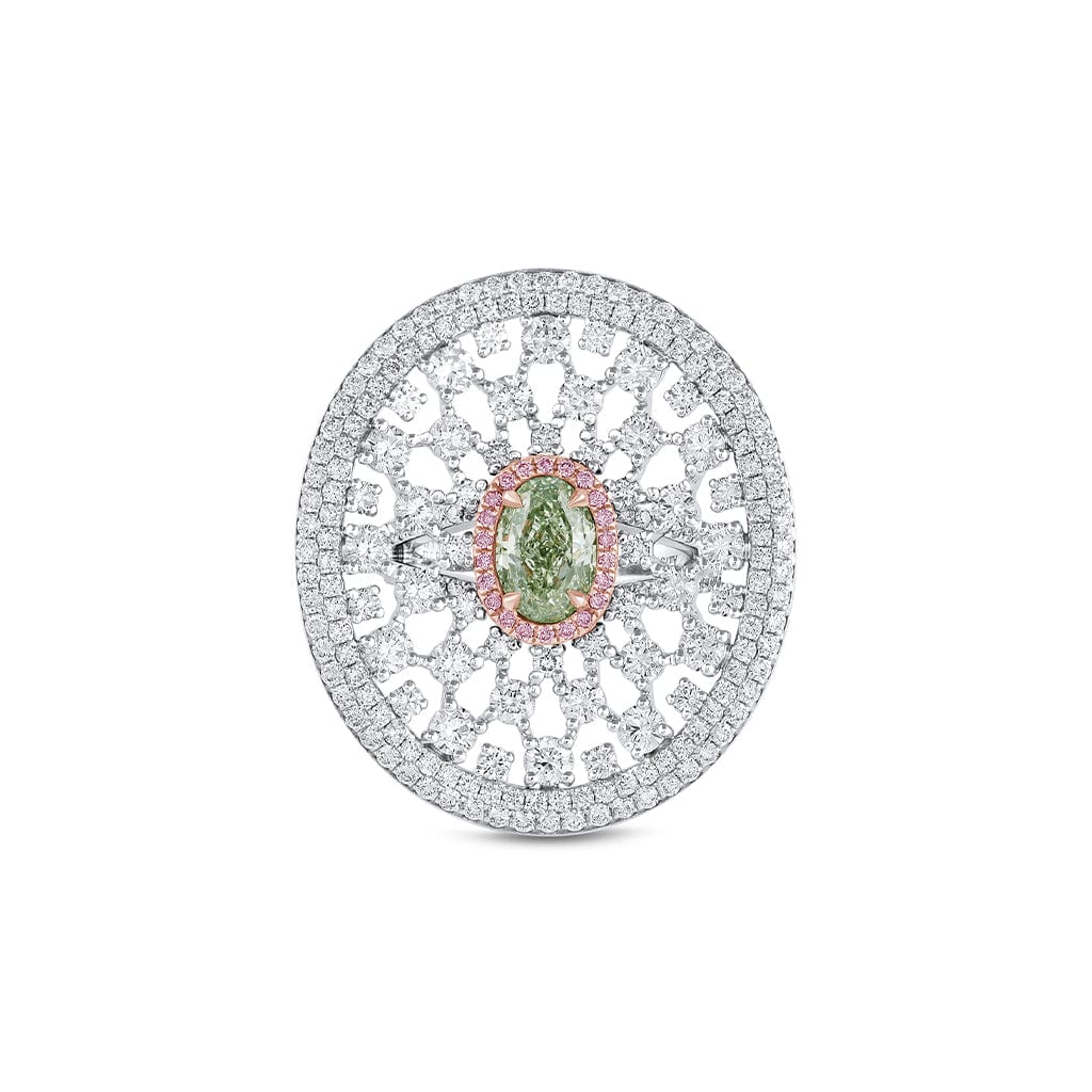 18k White Gold 1.96ct Fancy Green Diamond Cocktail Ring, GIA Certified