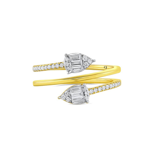 18k Yellow Gold 0.34ctw Diamond Pointed Bypass Swirl Ring