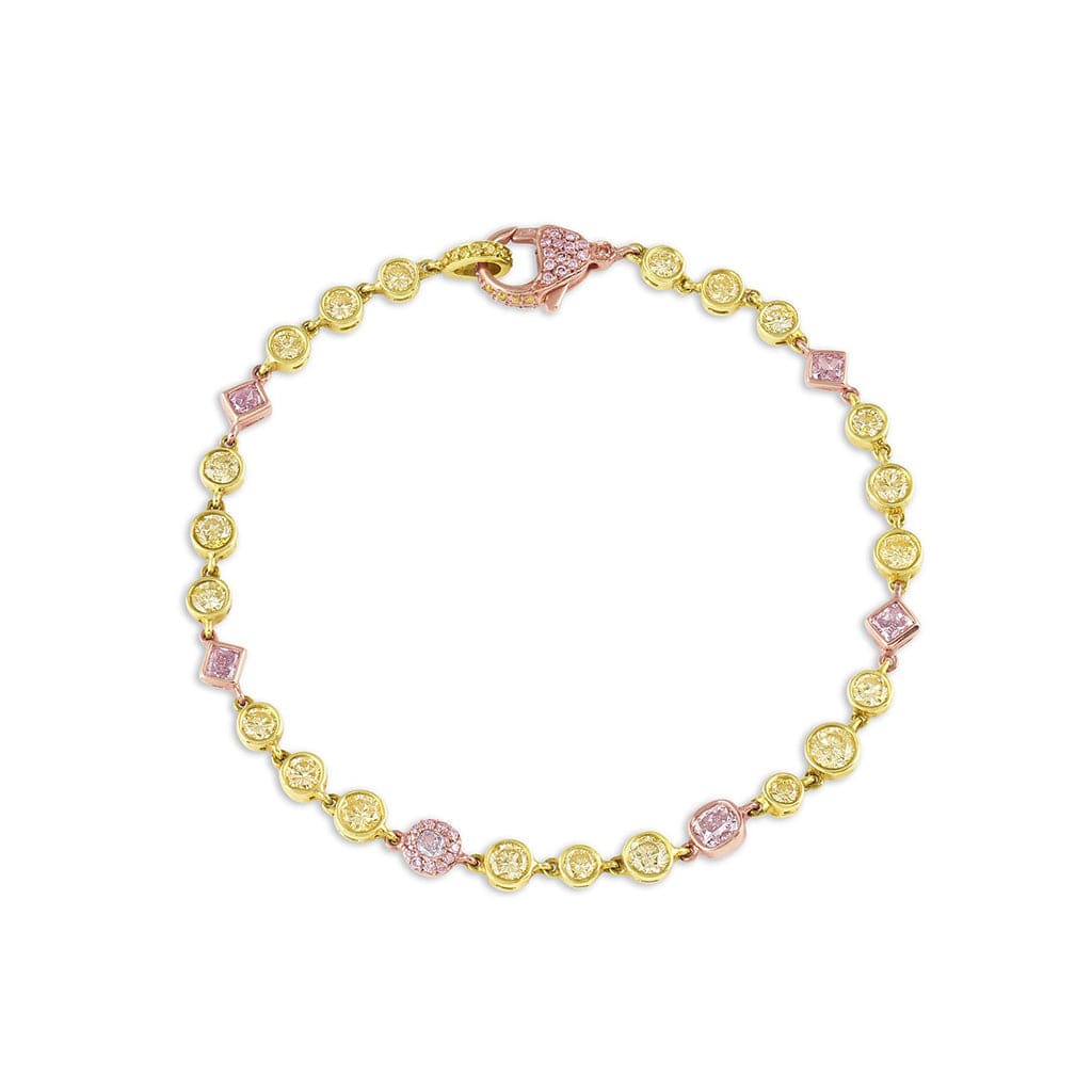 Rivière 18k Yellow Rose Gold 3.55ctw Rainbow Diamond Bracelet