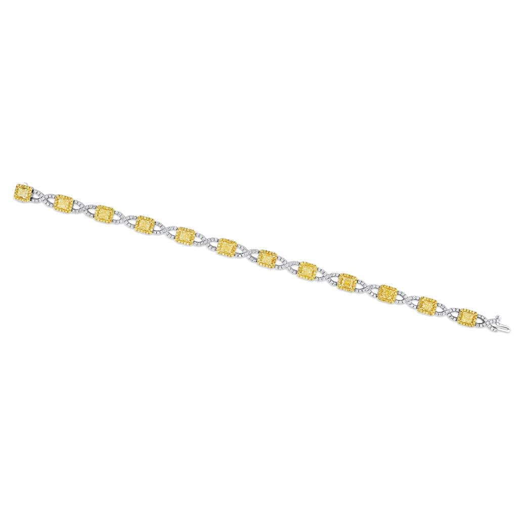 18k Yellow White Gold Colorless and Yellow Diamond Bracelet