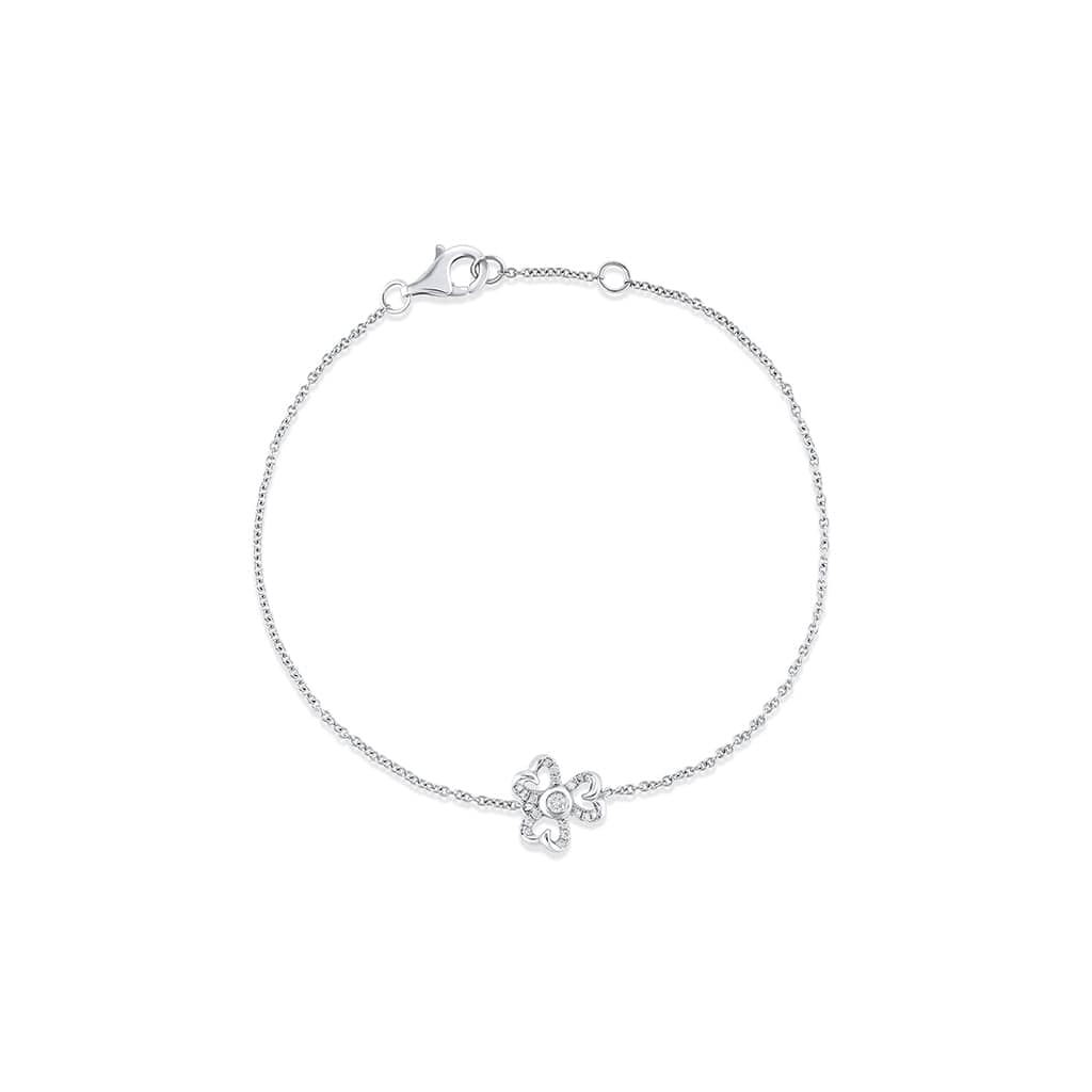 18k White Gold Diamond Three Leaf Flower Chain Bracelet