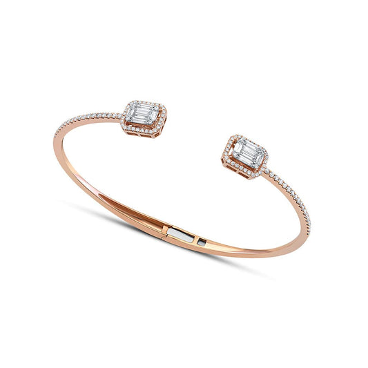 18k Rose Gold Baguette Diamond Open Bangle