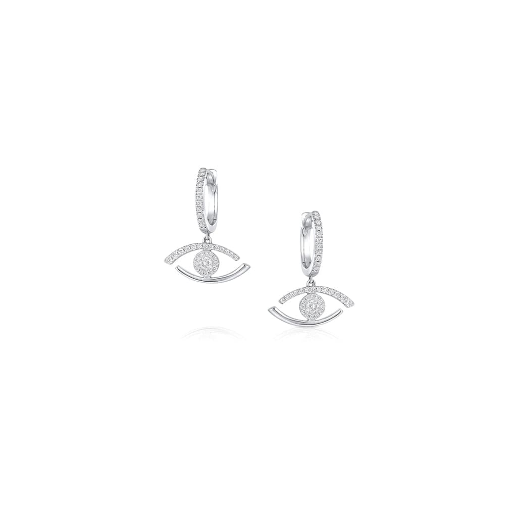 18K White Gold Diamond Evil Eye Drop Earrings