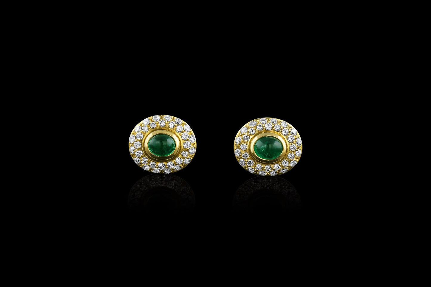 Harry Winston 18k Yellow gold 2.54ctw Cabochon Emerald Diamond Clip On Earrings