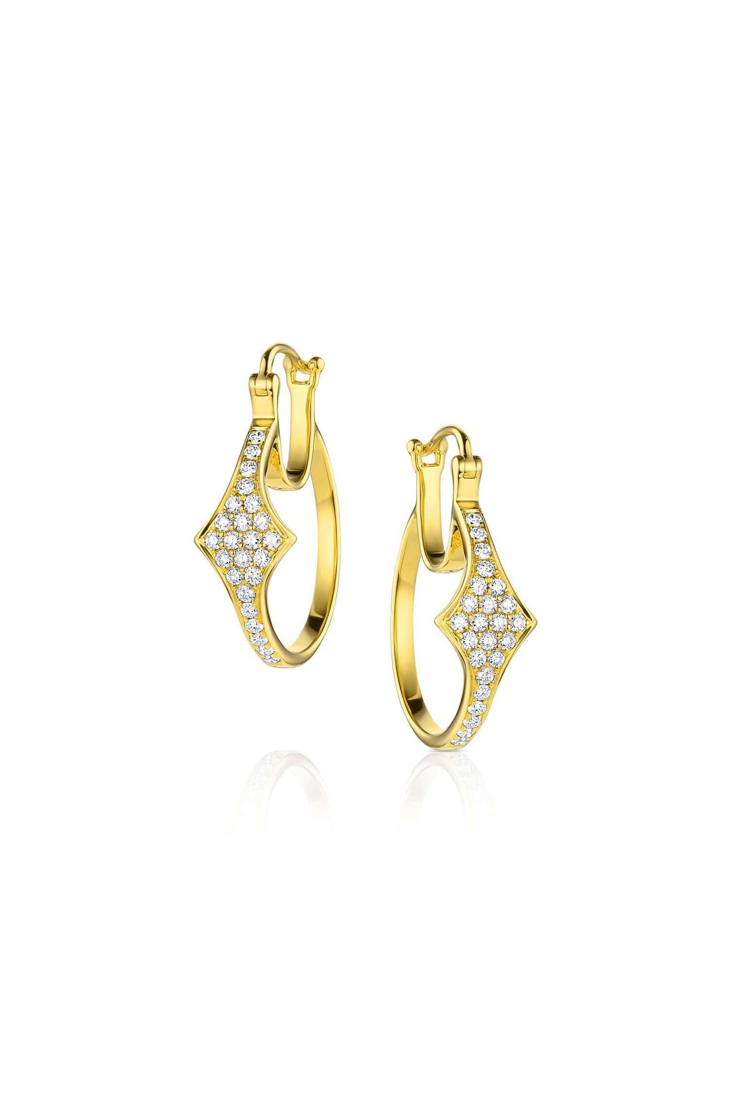 18K Yellow Gold Fan-Shaped Diamond Hoop Earrings