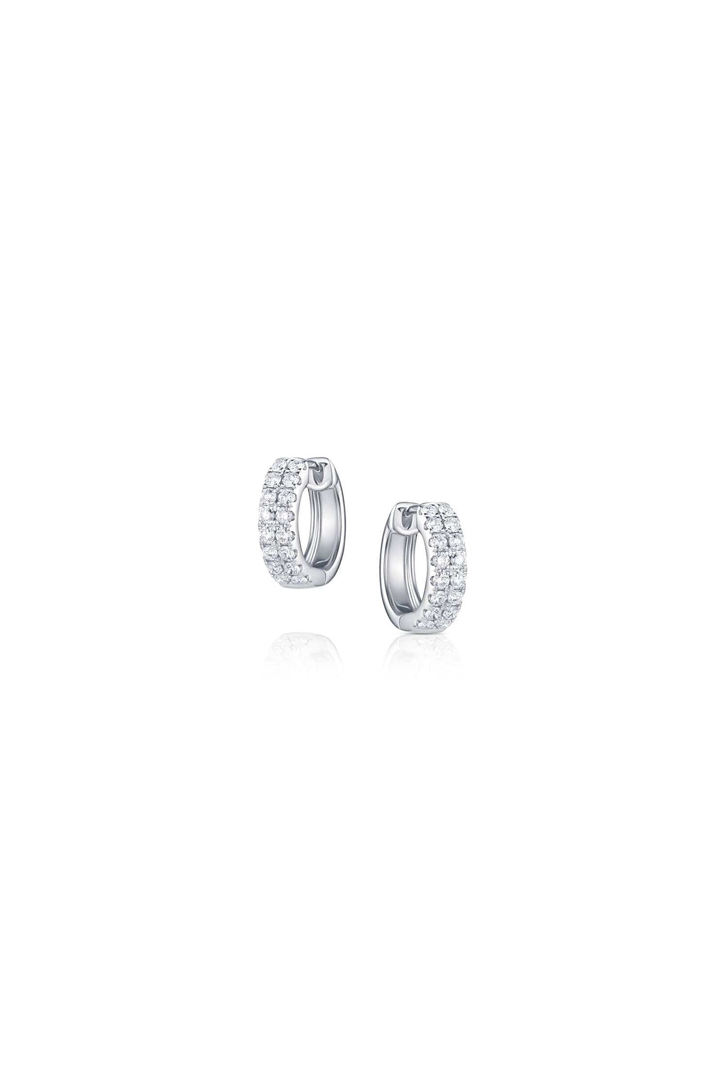 18K White Gold Double Row Diamond Huggie Hoop Earrings