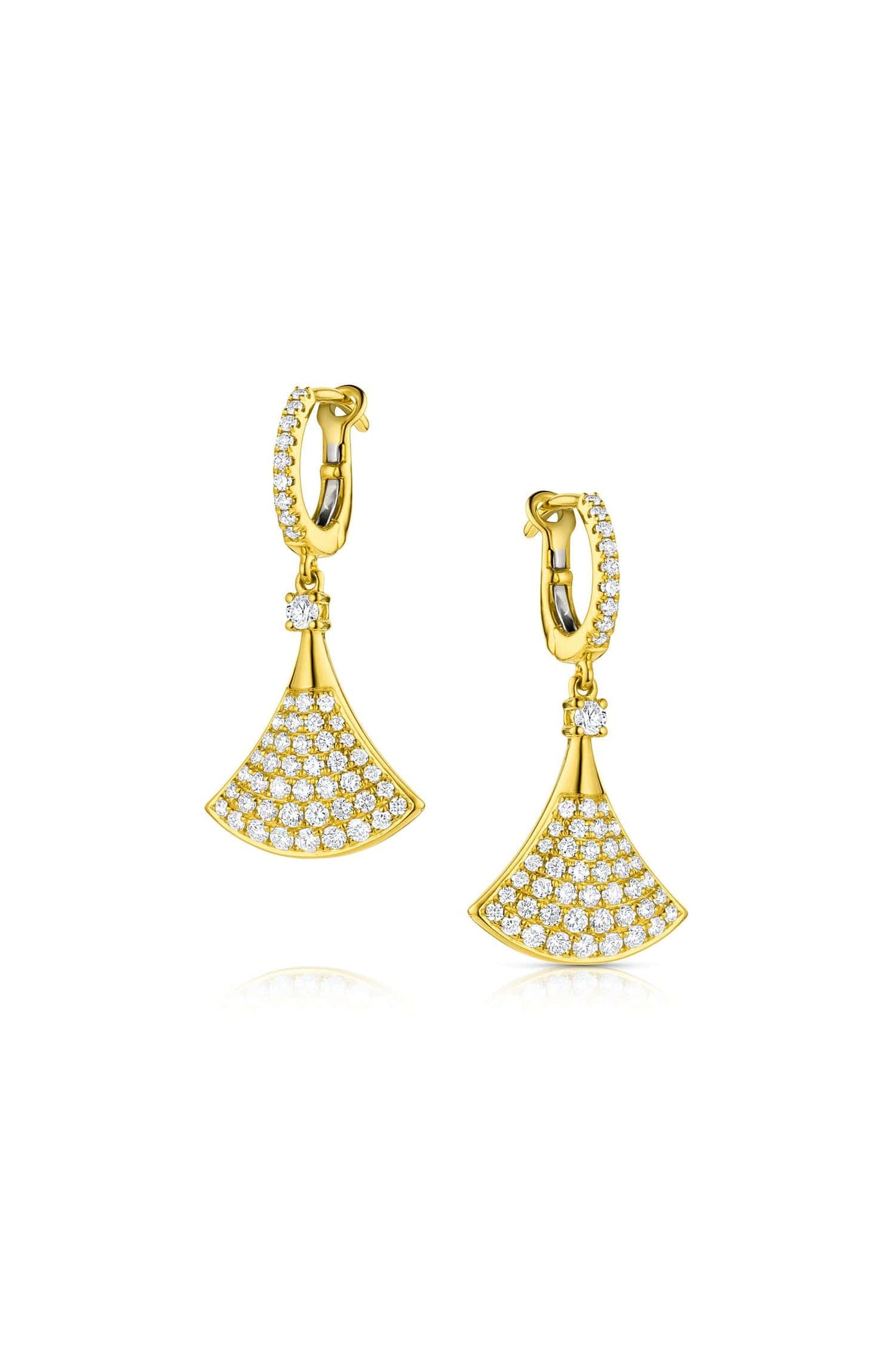 18K Yellow Gold Diamond Fan-Shaped Drop Earrings
