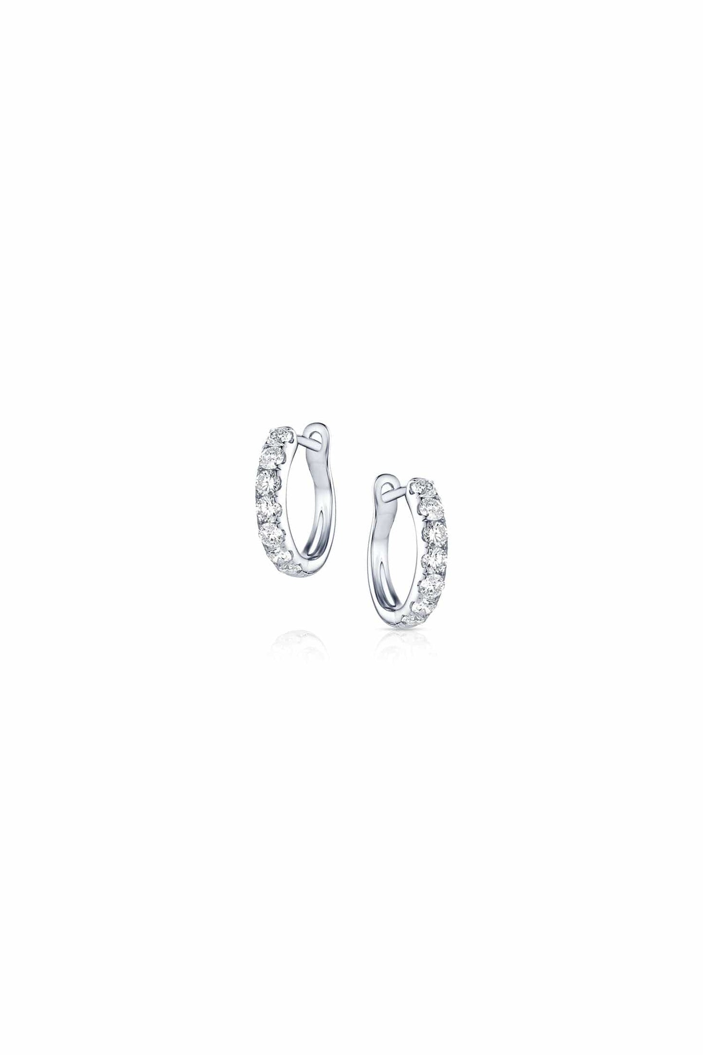 18K White Gold Diamond Huggie Hoop Earrings