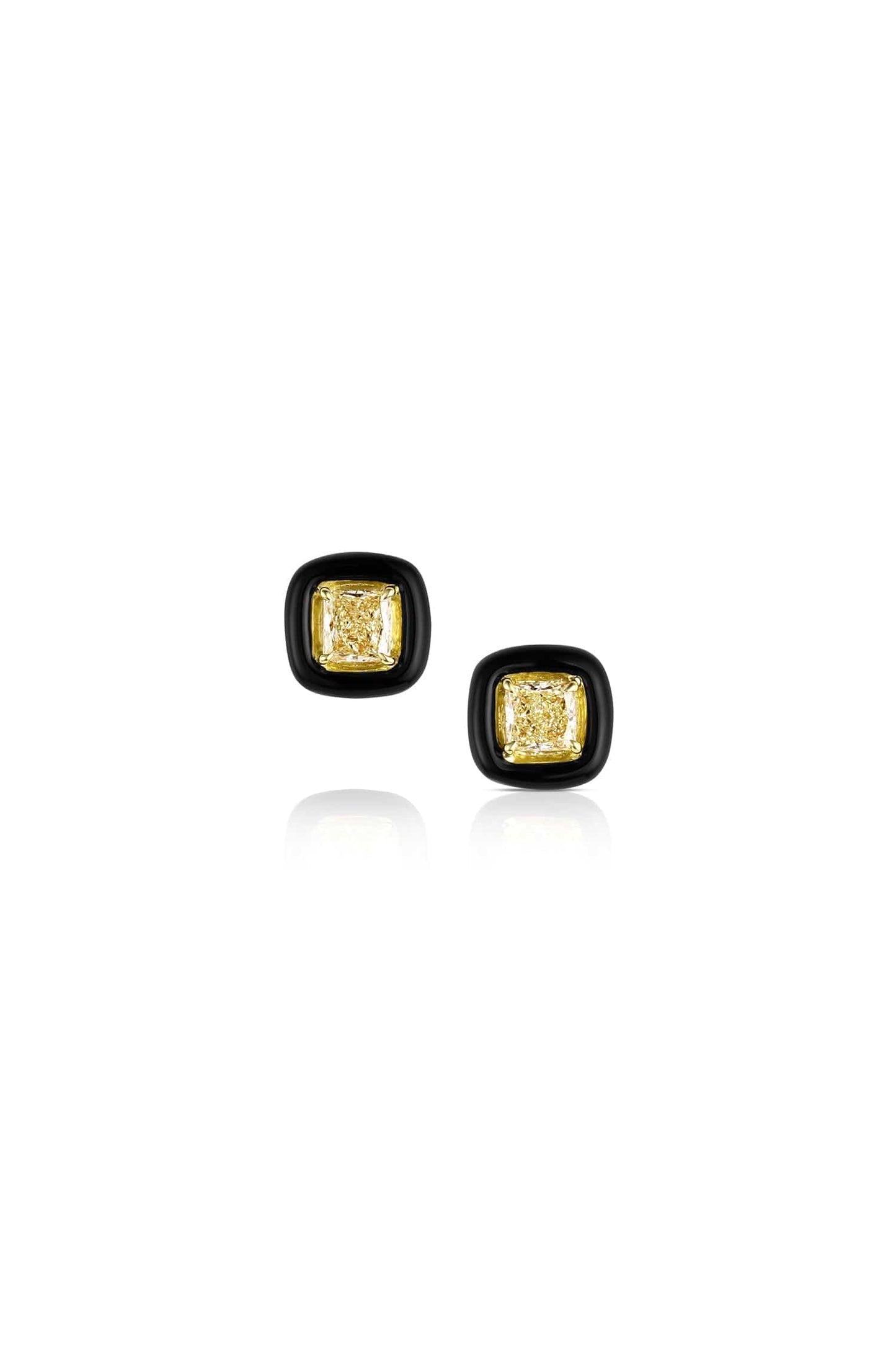 Fancy Light Yellow Diamond & Black Enamel Stud Earrings by Salavetti