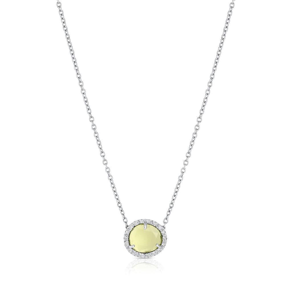 POMELLATO 18K WHITE GOLD DIAMOND PERIDOT COLPO DI FULMINE NECKLACE