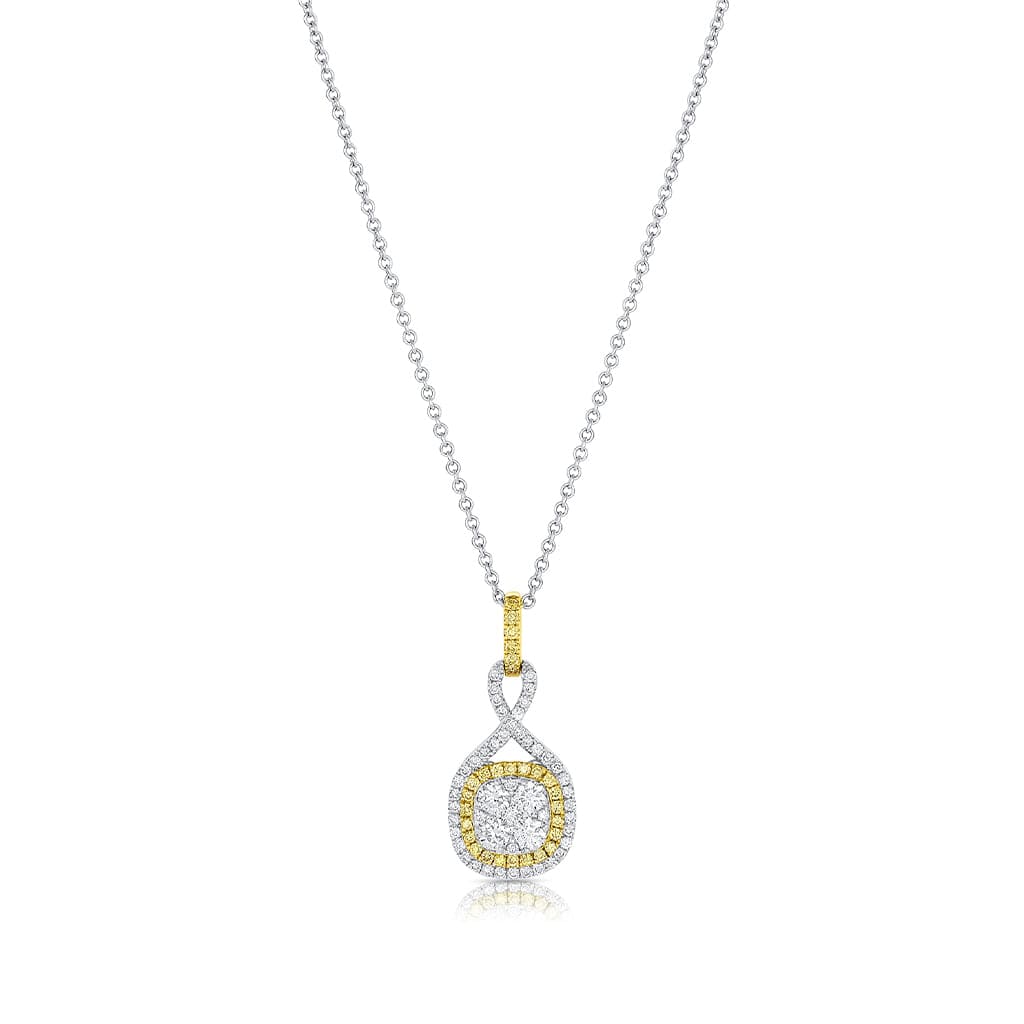 18k White Gold Yellow Gold Diamond Twisted Pendant Necklace