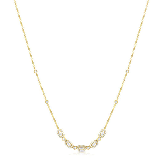 18k Yellow Gold 0.69ctw Diamond Rectangular Chain Necklace