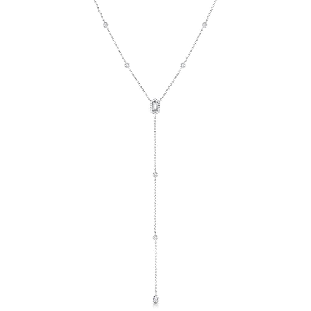 18k White Gold 0.40ctw Diamond Hexagon Drop Pendant Necklace