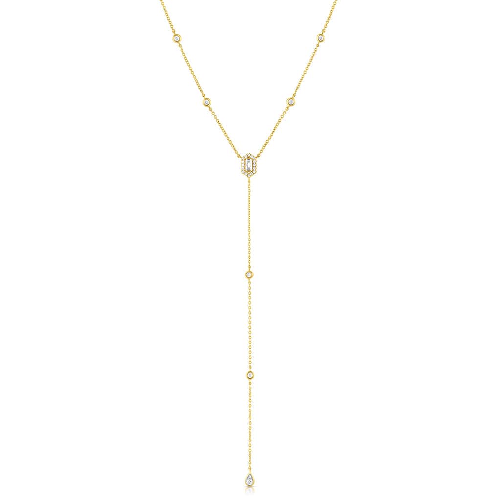 18k Yellow Gold 0.37ctw Diamond Hexagon Drop Pendant Necklace