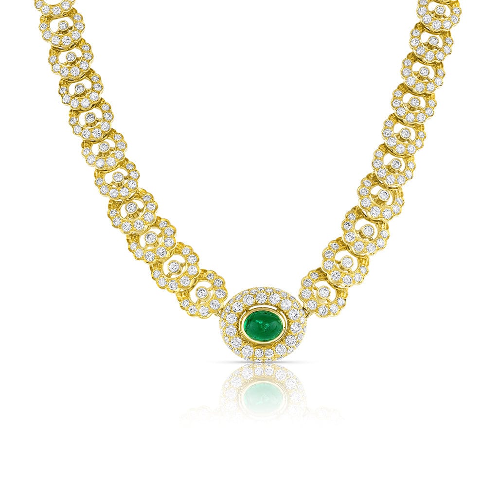 Harry Winston 18k Yellow Gold 4.53ct Cabochon Emerald Diamond Necklace
