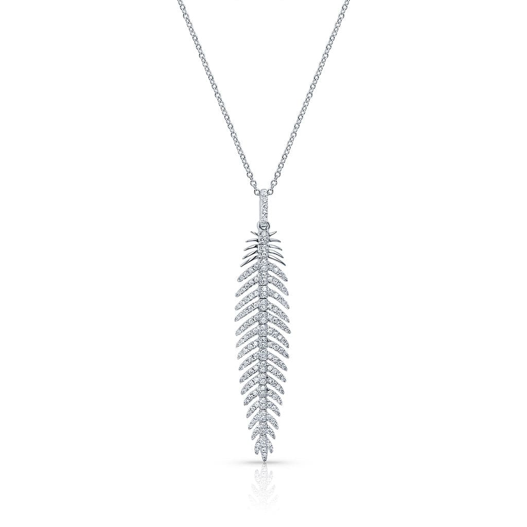 18kt White Gold Diamond Feather Pendant Necklace