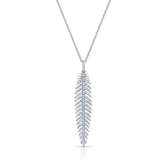 18kt White Gold Diamond Feather Pendant Necklace