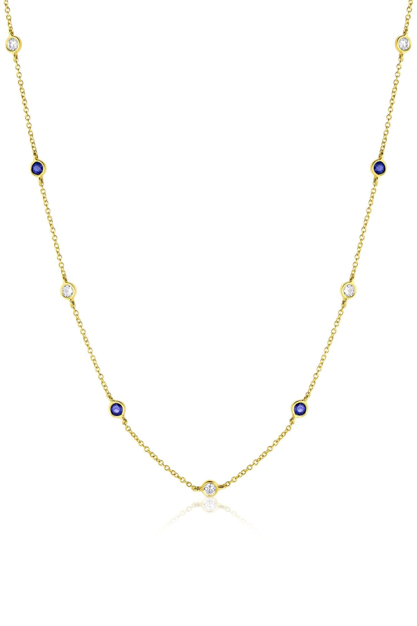 18K Yellow Gold Sapphire & Diamond By-the-Yard Necklace