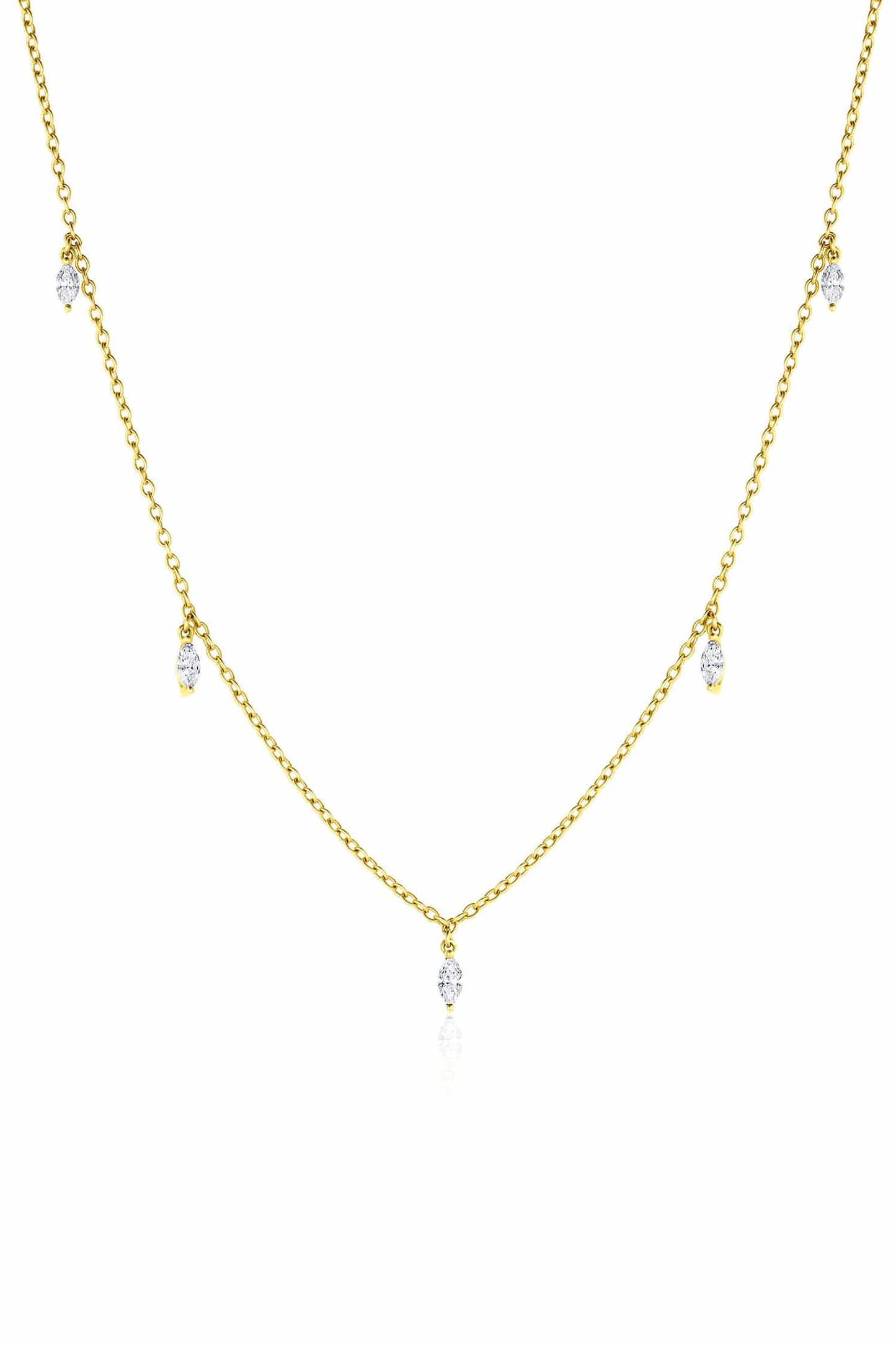 18K Yellow Gold Diamond Station Dangle Necklace