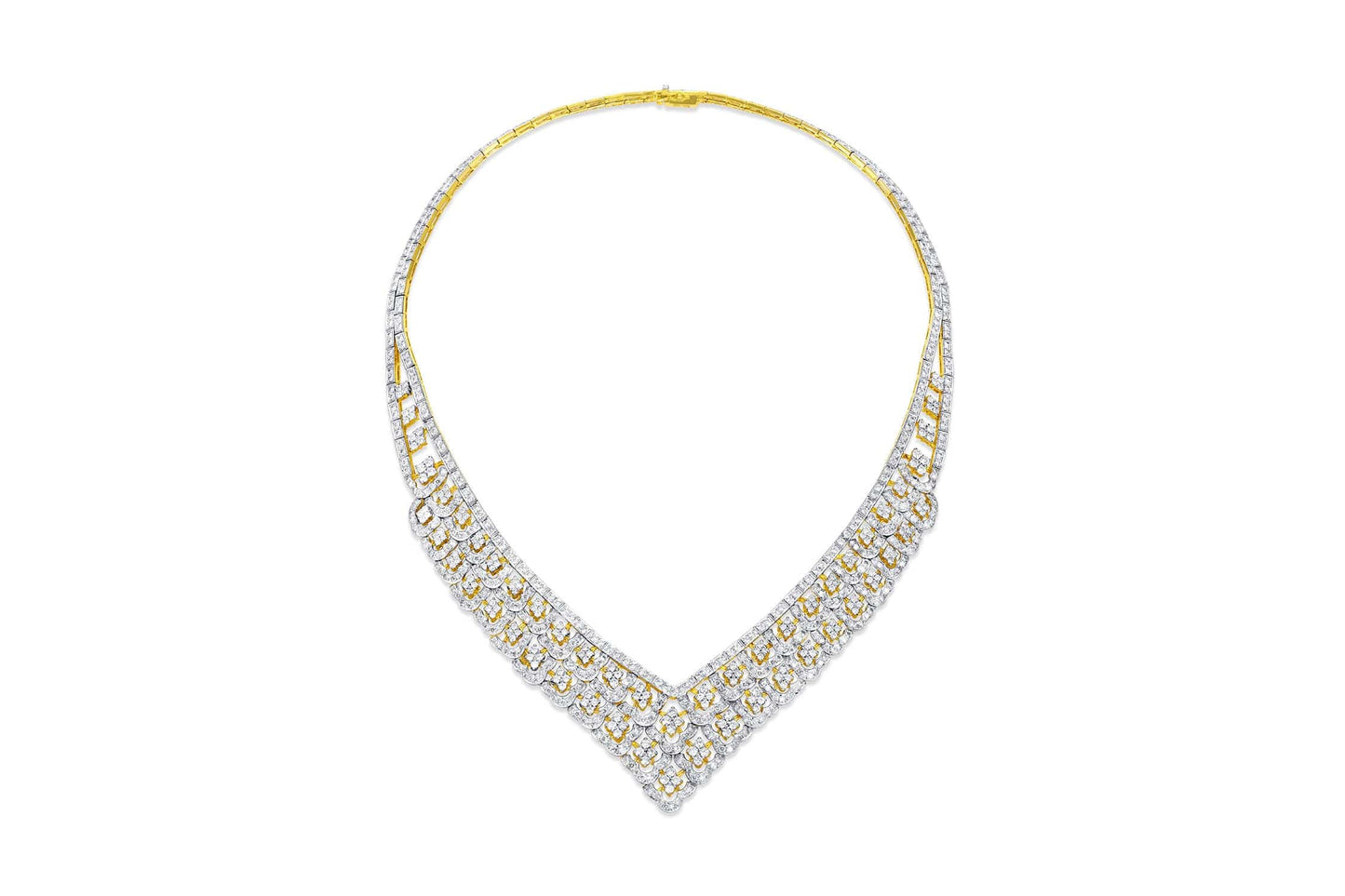 18K Yellow & White Gold Diamond V-Collar Necklace