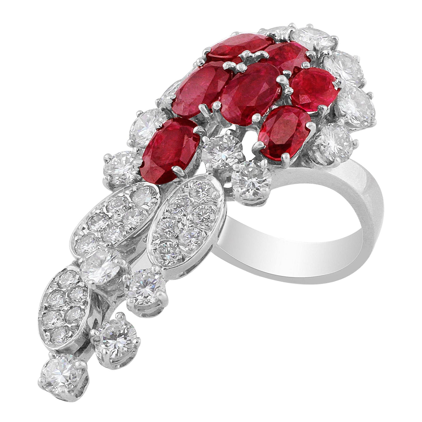 Estate 18k White Gold Burma Unheated Ruby Diamond Cocktail Ring