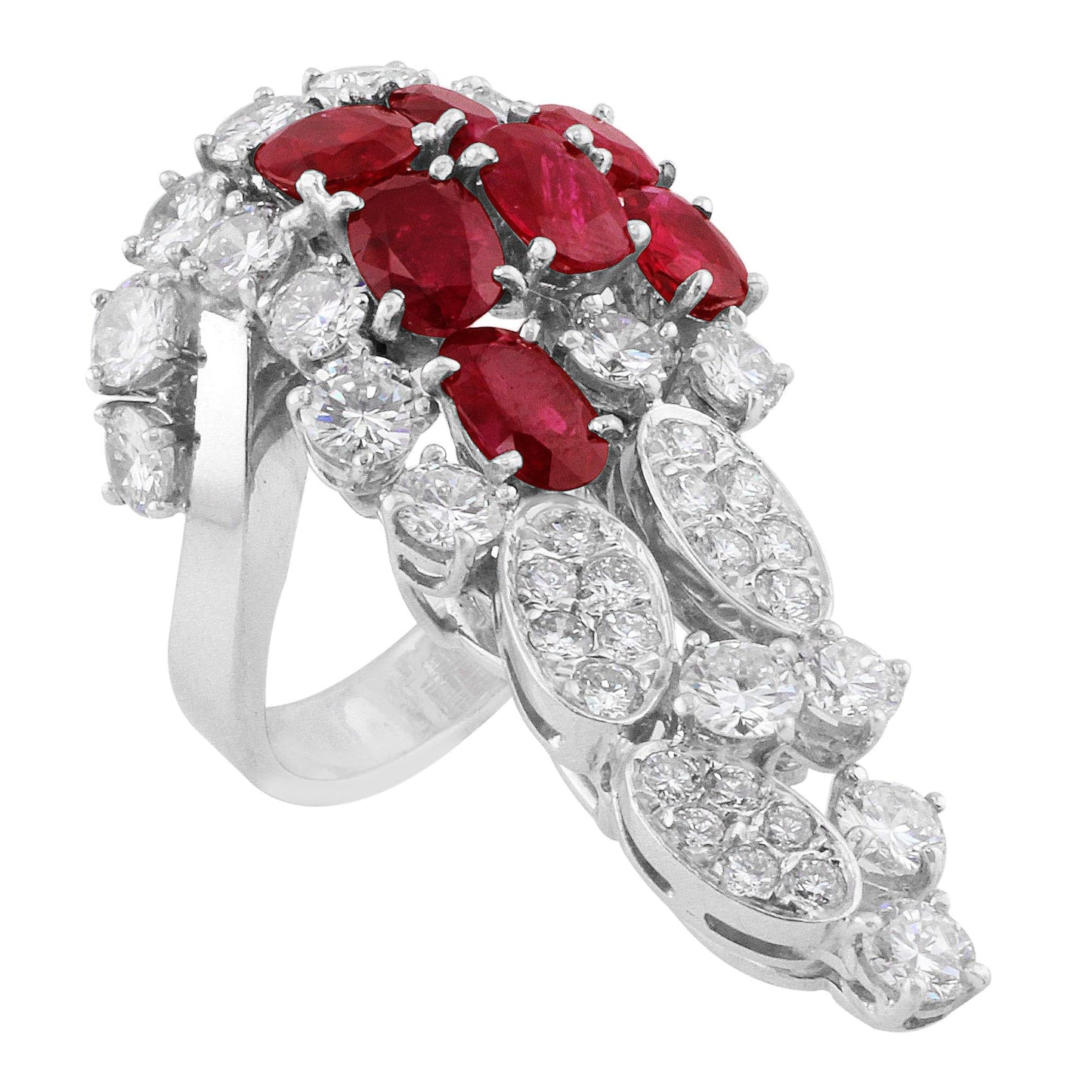 Estate 18k White Gold Burma Unheated Ruby Diamond Cocktail Ring
