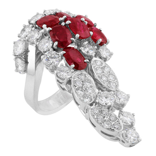 Estate 18k White Gold Burma Unheated Ruby Diamond Cocktail Ring