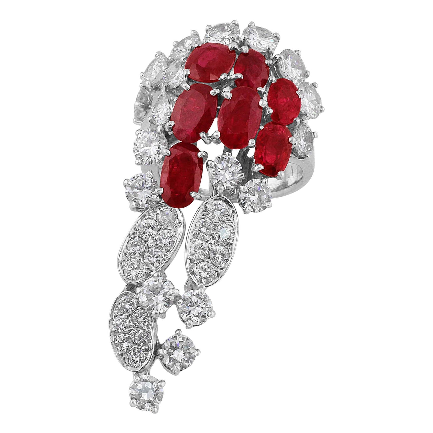 Estate 18k White Gold Burma Unheated Ruby Diamond Cocktail Ring