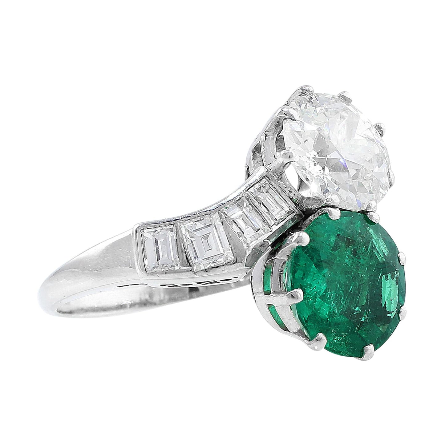 Platinum Emerald Diamond Bypass Ring