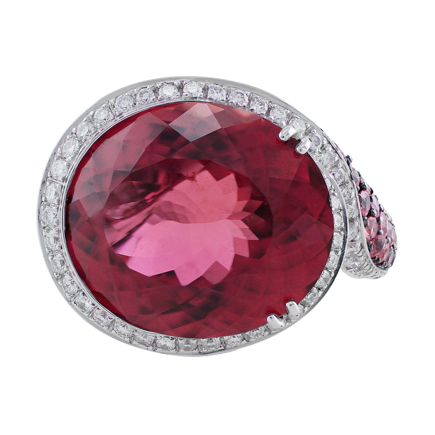 White Gold 19 Carat Pink Tourmaline Pink Sapphire Diamond Ring