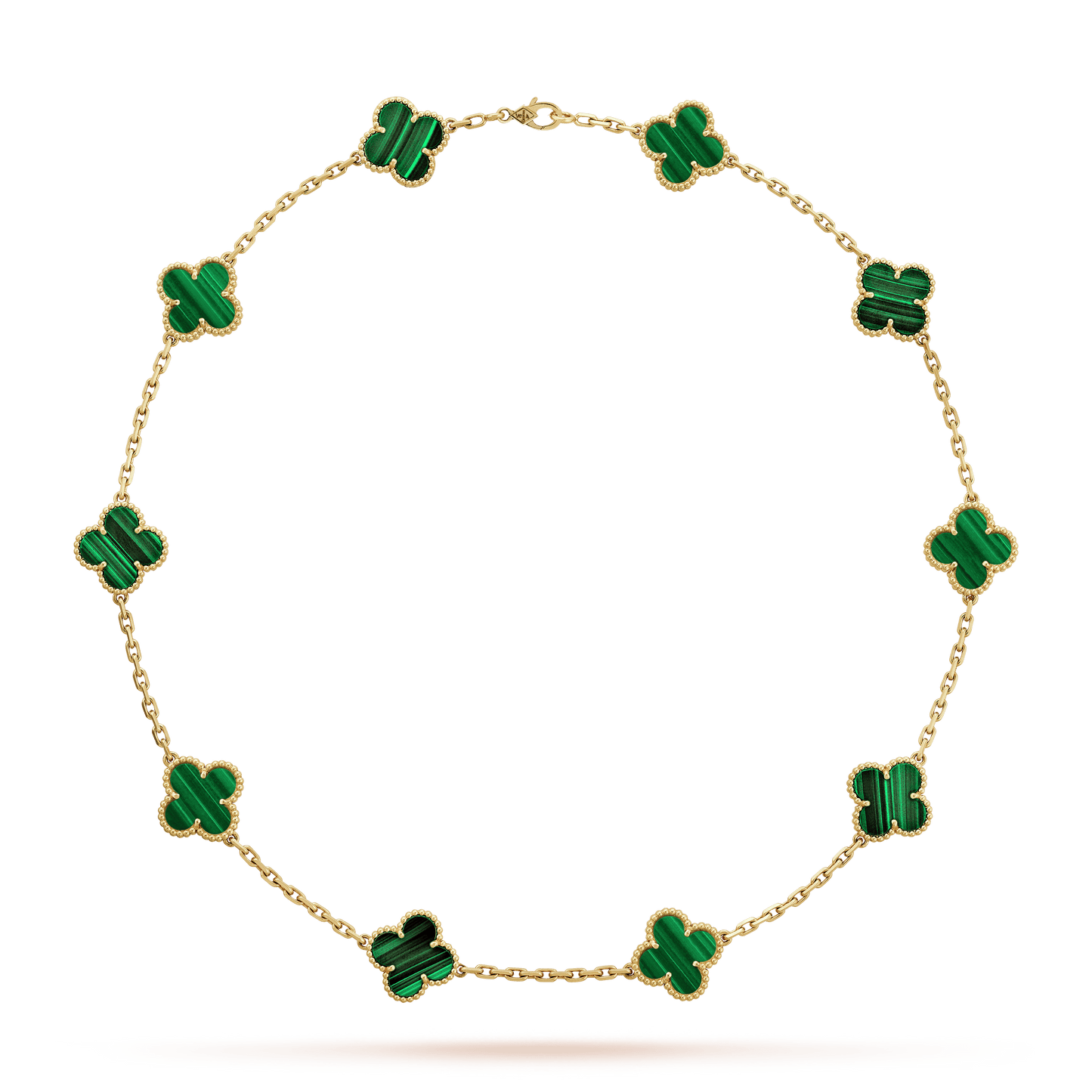 18K Celestial Vintage Alhambra Malachite 10 Motifs Necklace