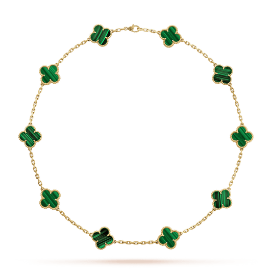 18K Celestial Vintage Alhambra Malachite 10 Motifs Necklace