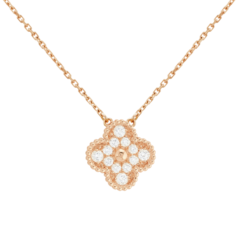 18K Celestial Rose Gold Sweet Alhambra Diamond Necklace