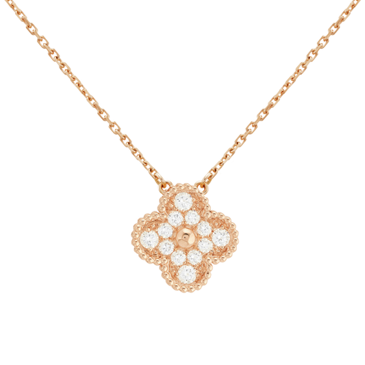 18K Celestial Rose Gold Sweet Alhambra Diamond Necklace