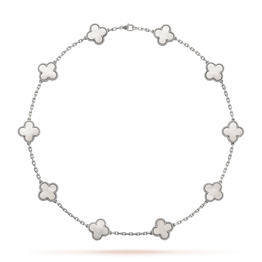 18K Celestial Vintage Alhambra Pearl 10 Motifs Necklace