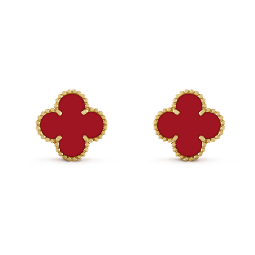 18K Celestial Vintage Alhambra Carnelian Earrings