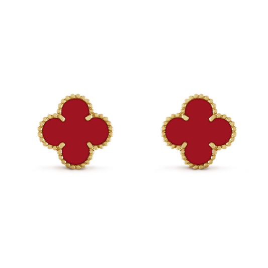 18K Celestial Vintage Alhambra Carnelian Earrings