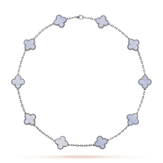 18K Celestial Vintage Alhambra Chalcedony 10 Motifs Necklace