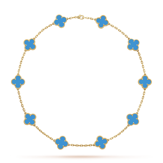 18K Celestial Vintage Alhambra Agate 10 Motifs Necklace