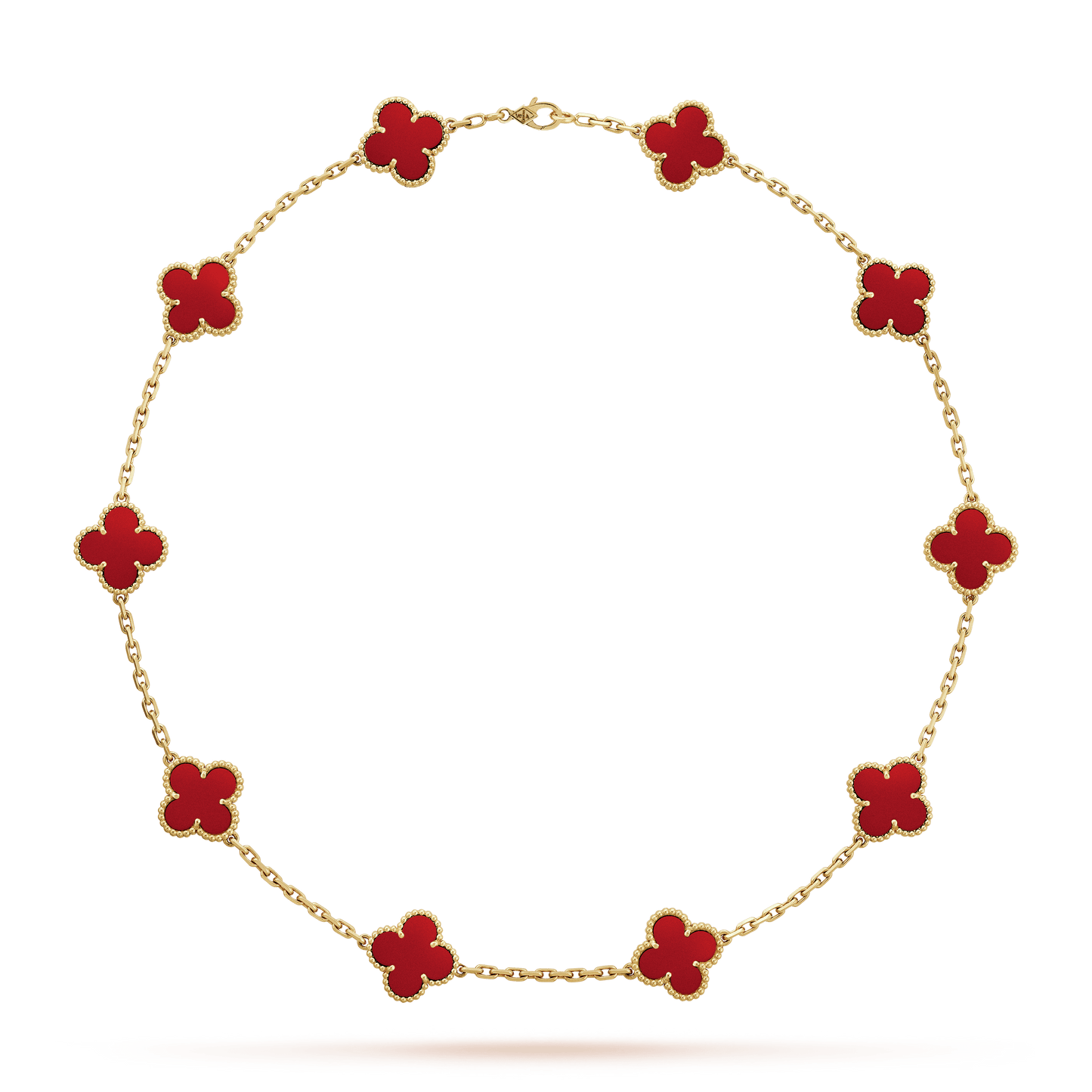 18K Celestial Vintage Alhambra Carnelian 10 Motifs Necklace