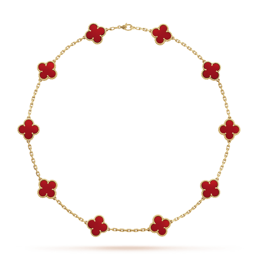 18K Celestial Vintage Alhambra Carnelian 10 Motifs Necklace
