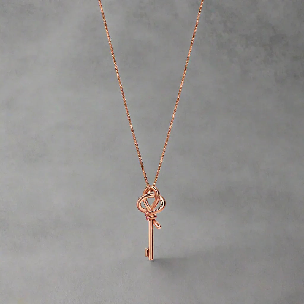 18K Celestial T Keys Woven Pink Diamonds Medium Necklace