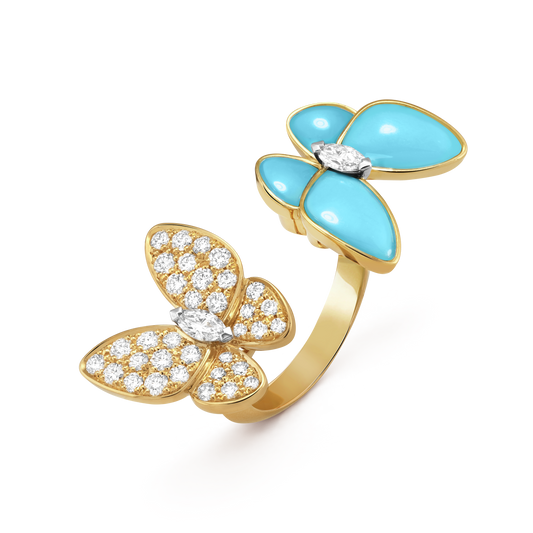 18K Celestial Two Butterfly Between the Finger Turquoise Ring
