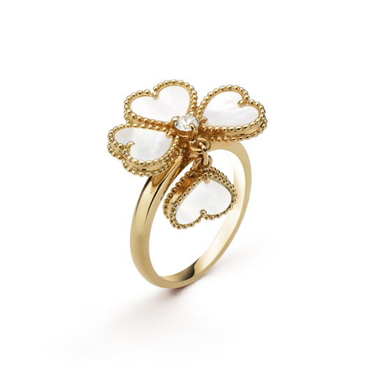 18K Celestial Sweet Alhambra Effeuillage Pearls Ring